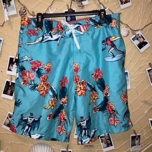 Batman & Robin Hawaiian Print Swim Shorts 🌺